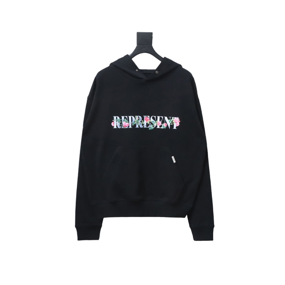 Represent 24FW Floral Hooded Hoodie Black