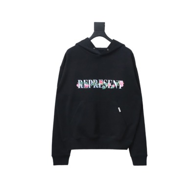 Represent 24FW Floral Hooded Hoodie Black 01