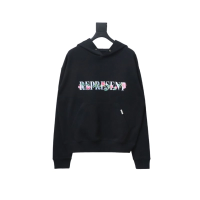 Represent 24FW Floral Hooded Hoodie Black 01