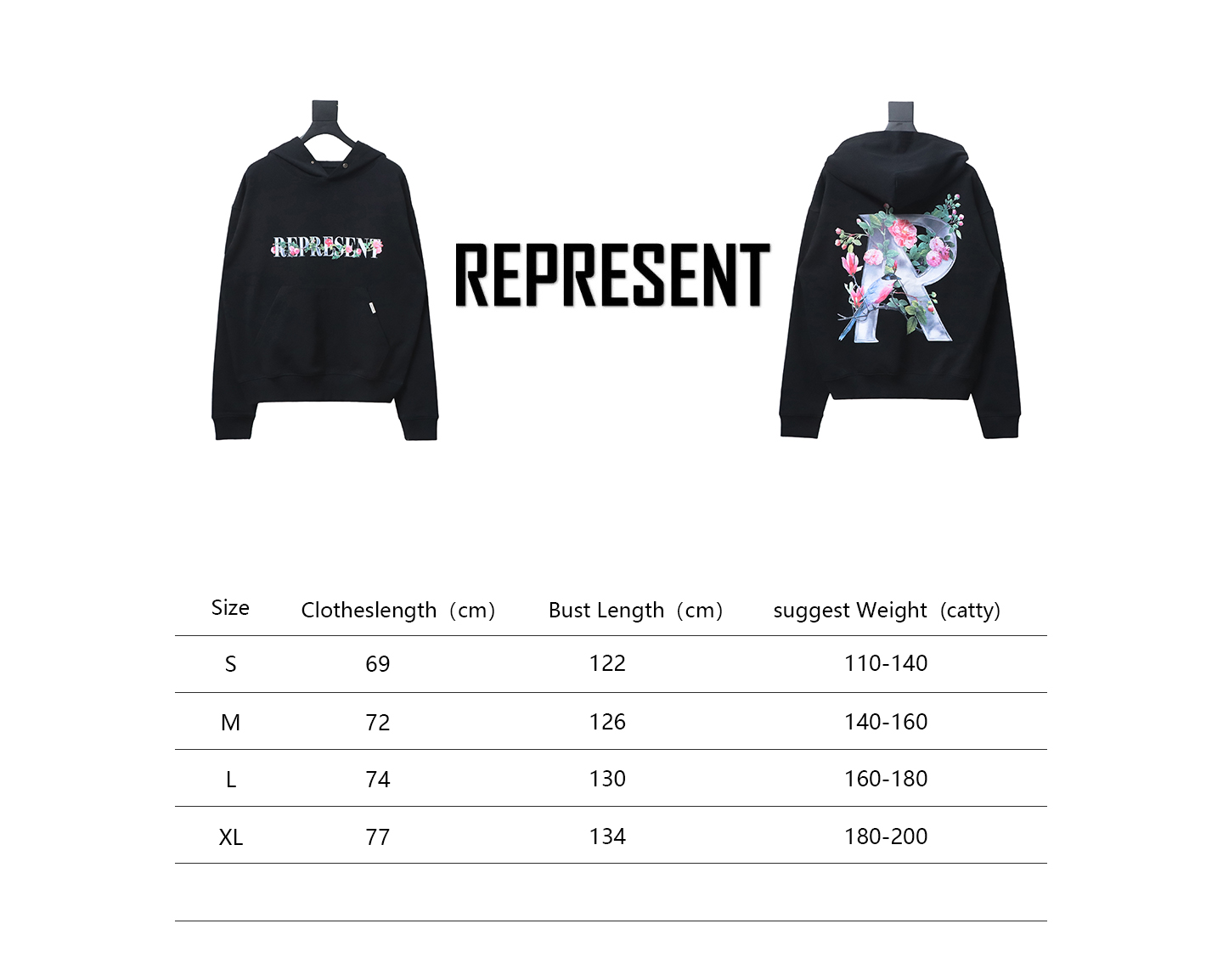 Represent 24FW Floral Hooded Hoodie Black