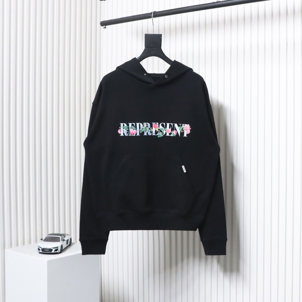 Represent 24FW Floral Hooded Hoodie Black