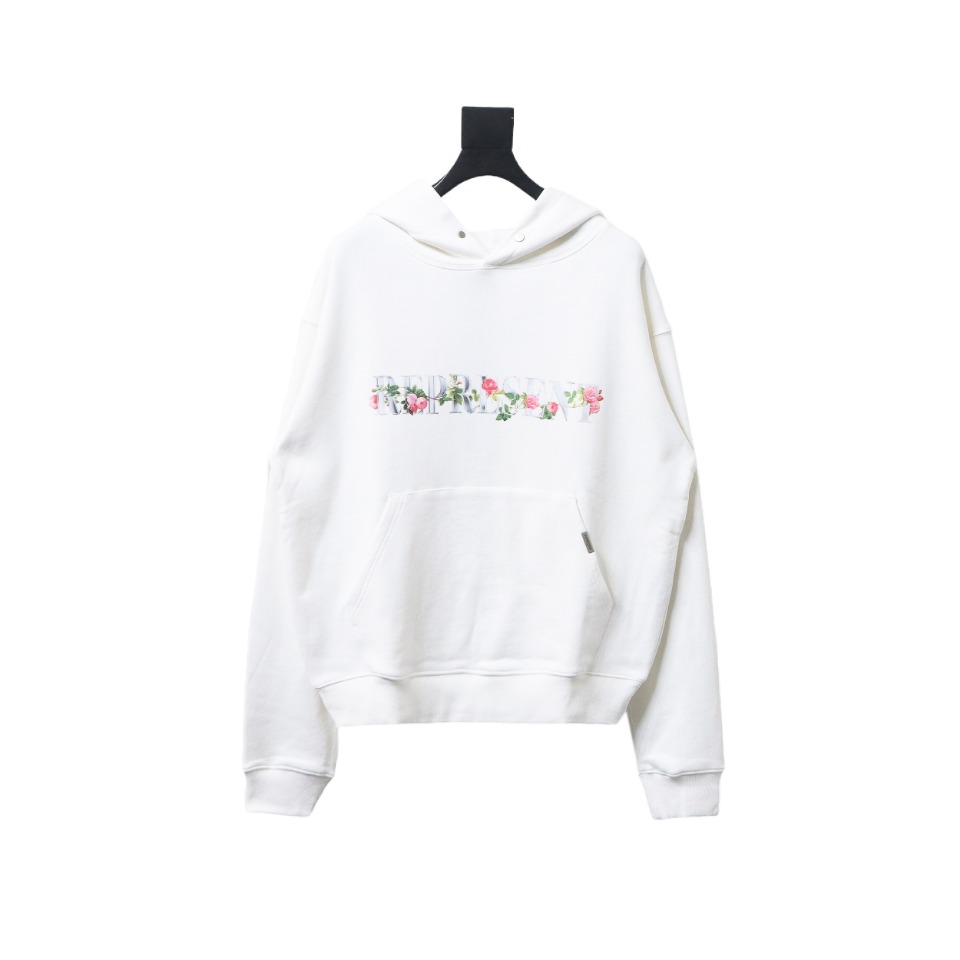 Represent 24FW Floral Hooded Hoodie White
