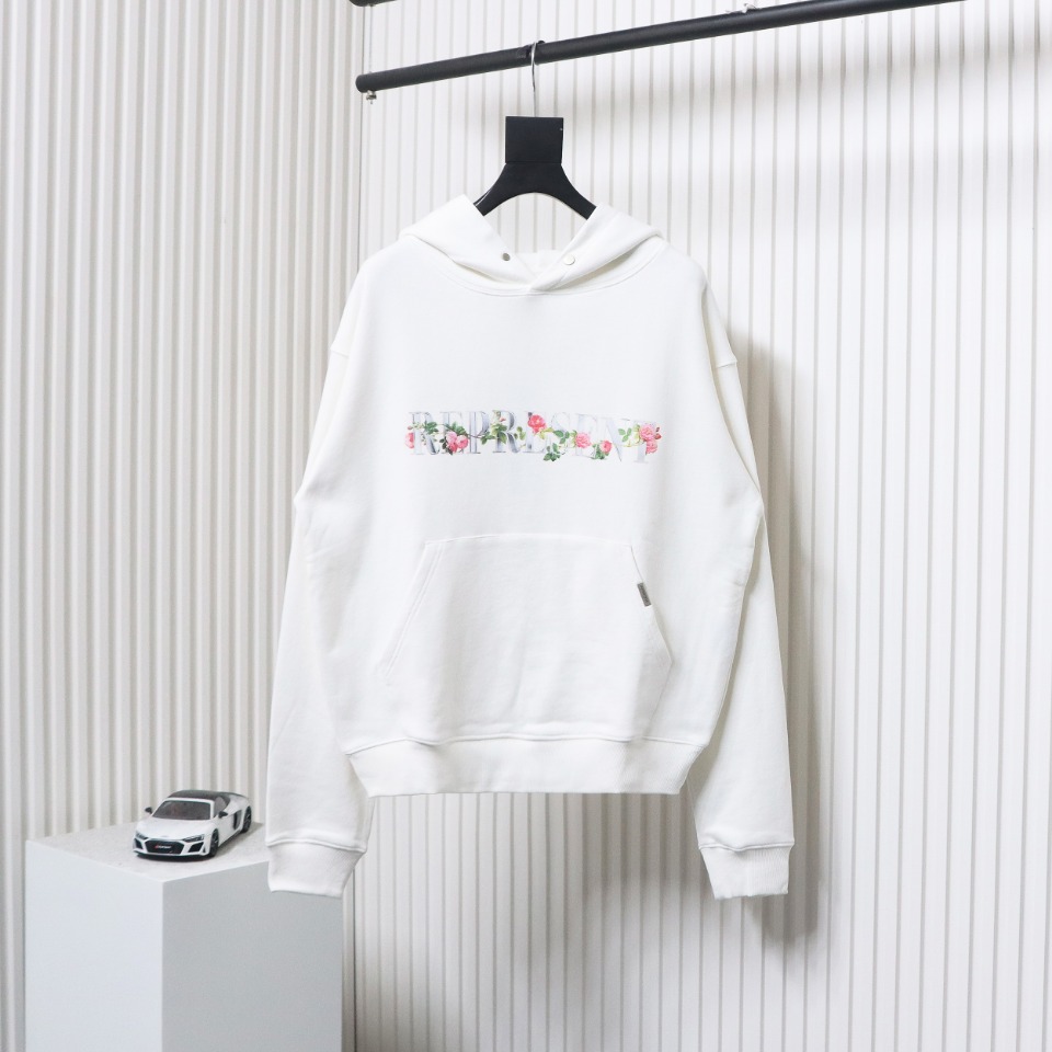 Represent 24FW Floral Hooded Hoodie White