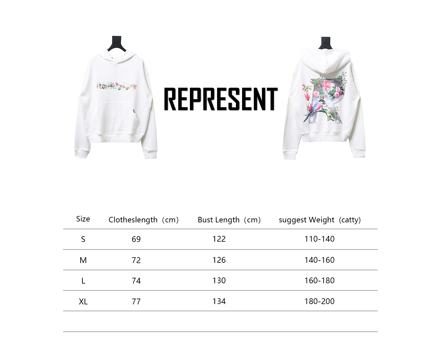 Represent 24FW Floral Hooded Hoodie White