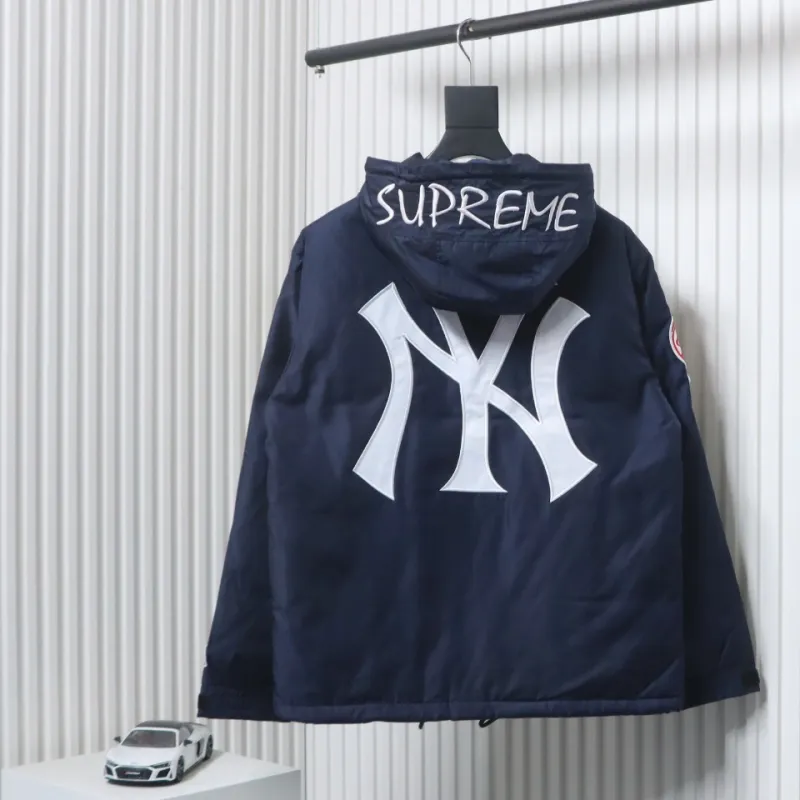 Supreme x MLB 24FW Co-Branded Hooded Zip-Up Jacket Blue