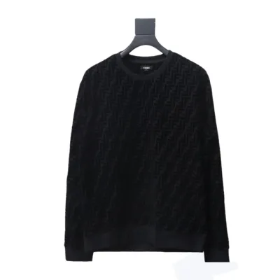 Fendi 22FW Black FF Pique Flocking Long Sleeve Crewneck Hoodie 01