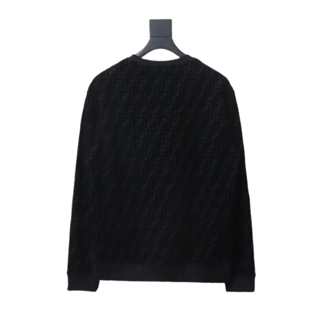Fendi 22FW Black FF Pique Flocking Long Sleeve Crewneck Hoodie