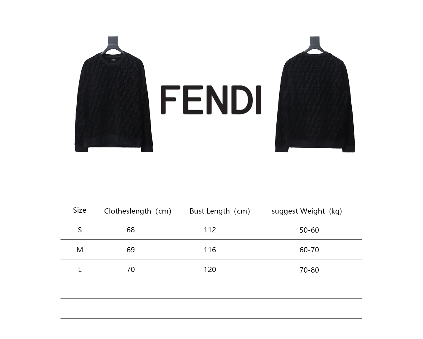 Fendi 22FW Black FF Pique Flocking Long Sleeve Crewneck Hoodie