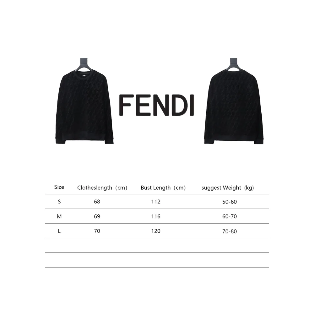 Fendi 22FW Black FF Pique Flocking Long Sleeve Crewneck Hoodie