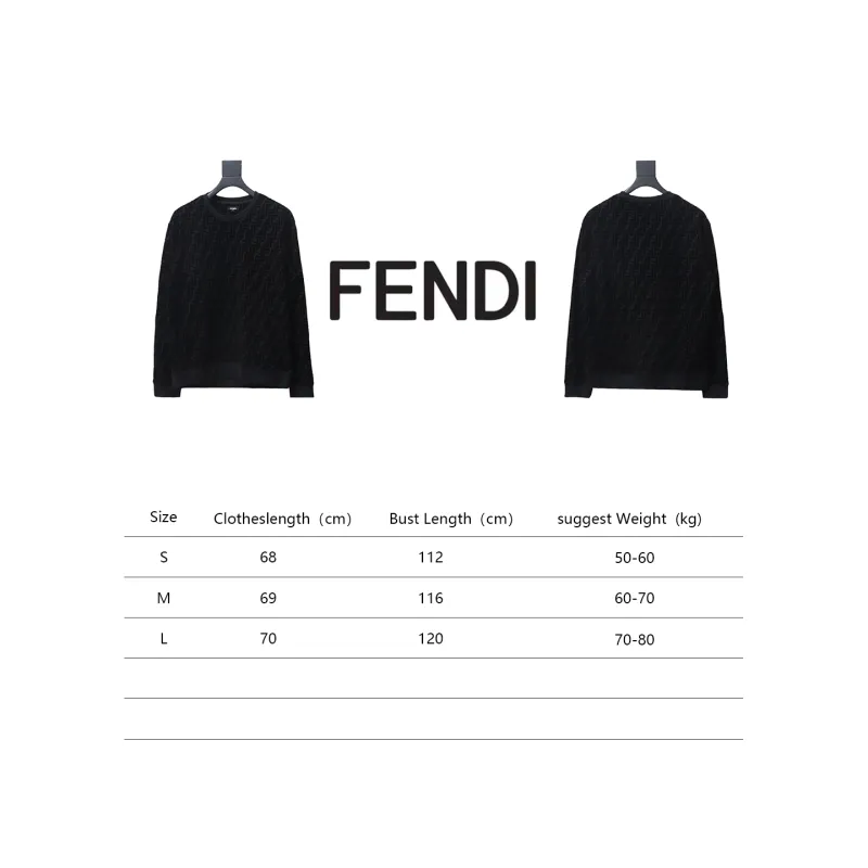 Fendi 22FW Black FF Pique Flocking Long Sleeve Crewneck Hoodie