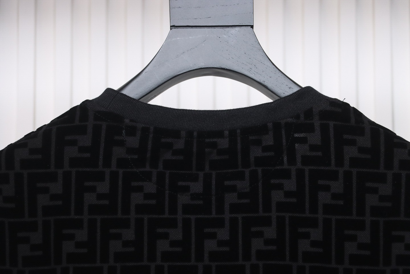 Fendi 22FW Black FF Pique Flocking Long Sleeve Crewneck Hoodie