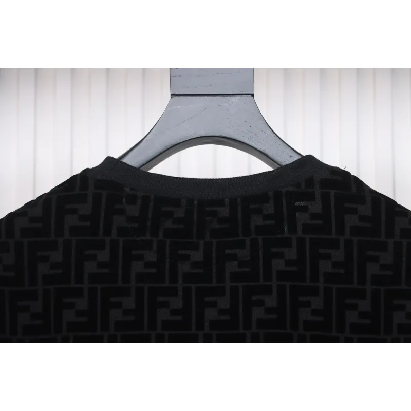 Fendi 22FW Black FF Pique Flocking Long Sleeve Crewneck Hoodie