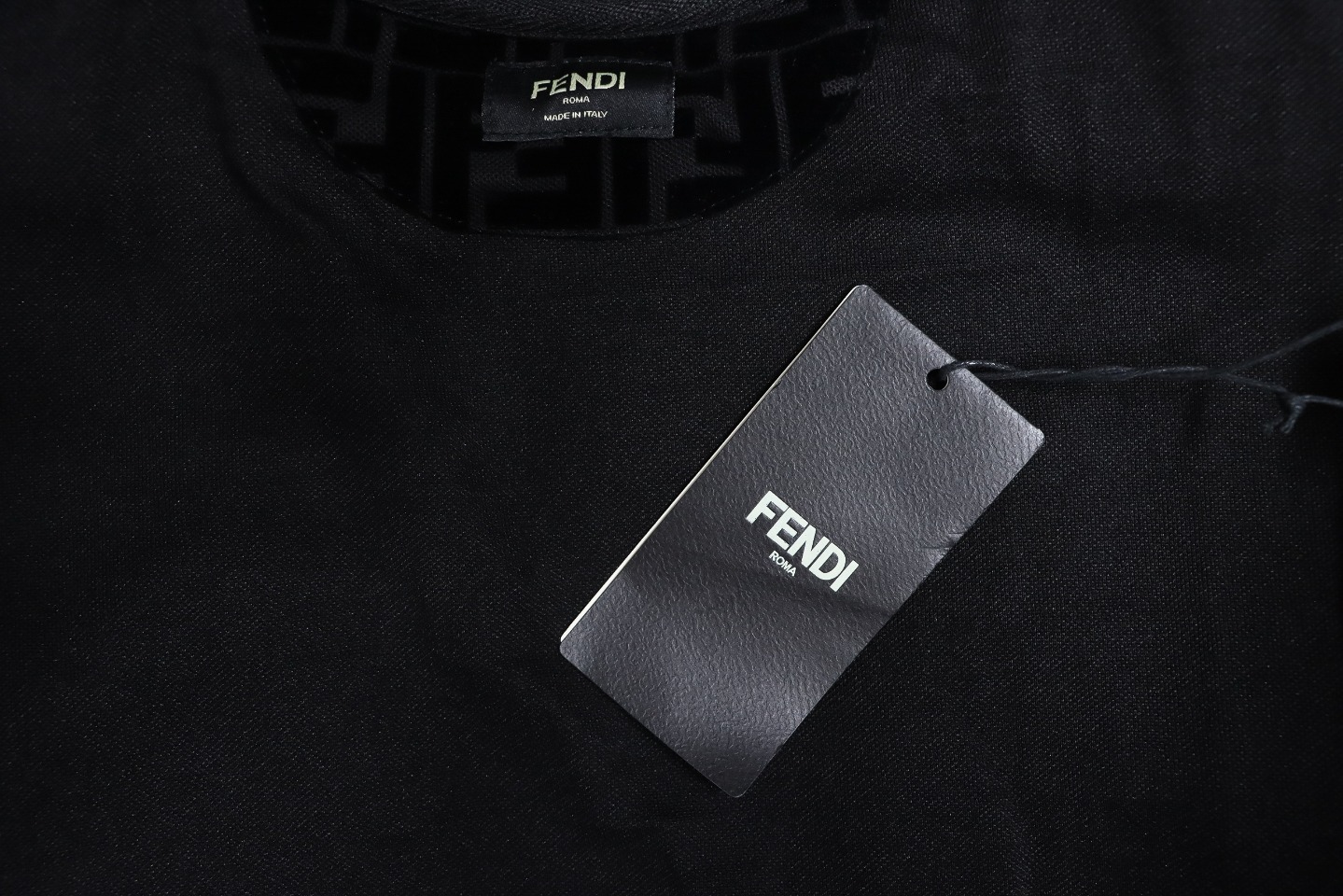 Fendi 22FW Black FF Pique Flocking Long Sleeve Crewneck Hoodie