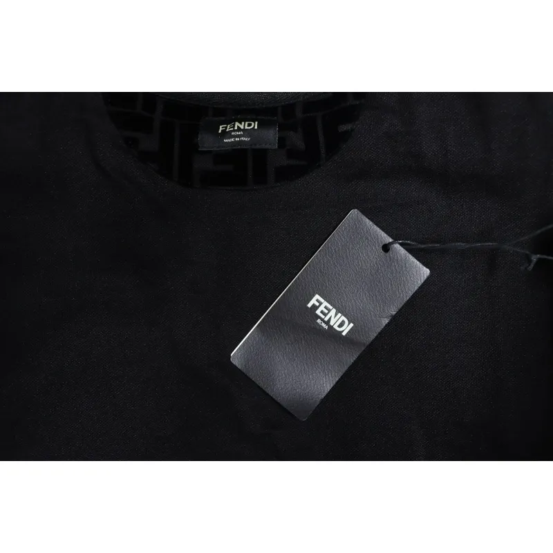 Fendi 22FW Black FF Pique Flocking Long Sleeve Crewneck Hoodie