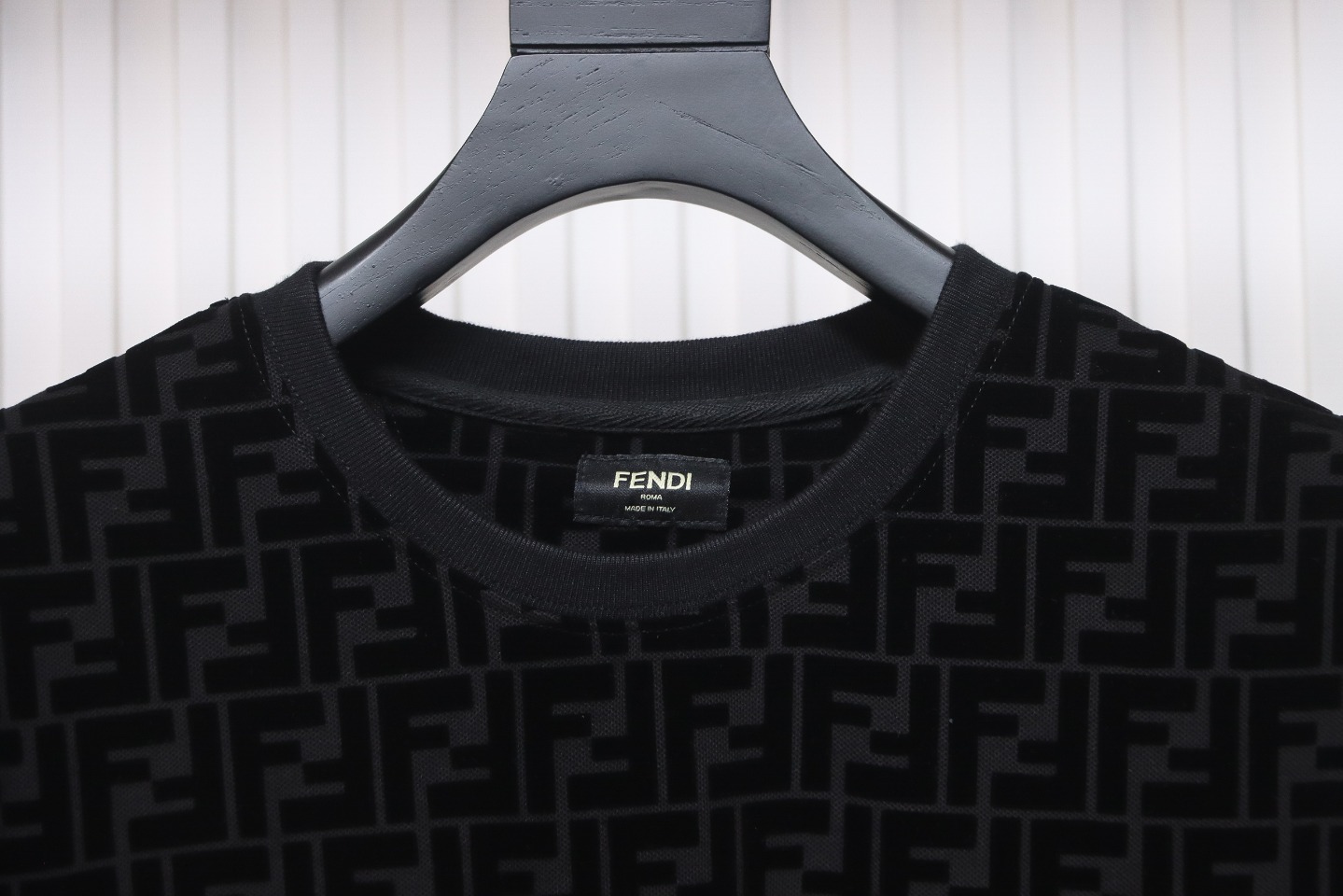 Fendi 22FW Black FF Pique Flocking Long Sleeve Crewneck Hoodie