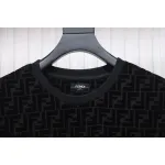 Fendi 22FW Black FF Pique Flocking Long Sleeve Crewneck Hoodie