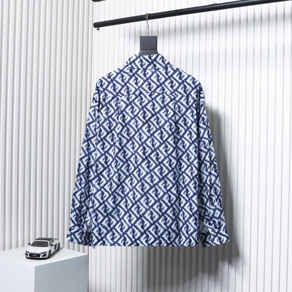 Fendi 23 Styles Blue Double FF Full Print Color Matching Long Sleeve Shirt