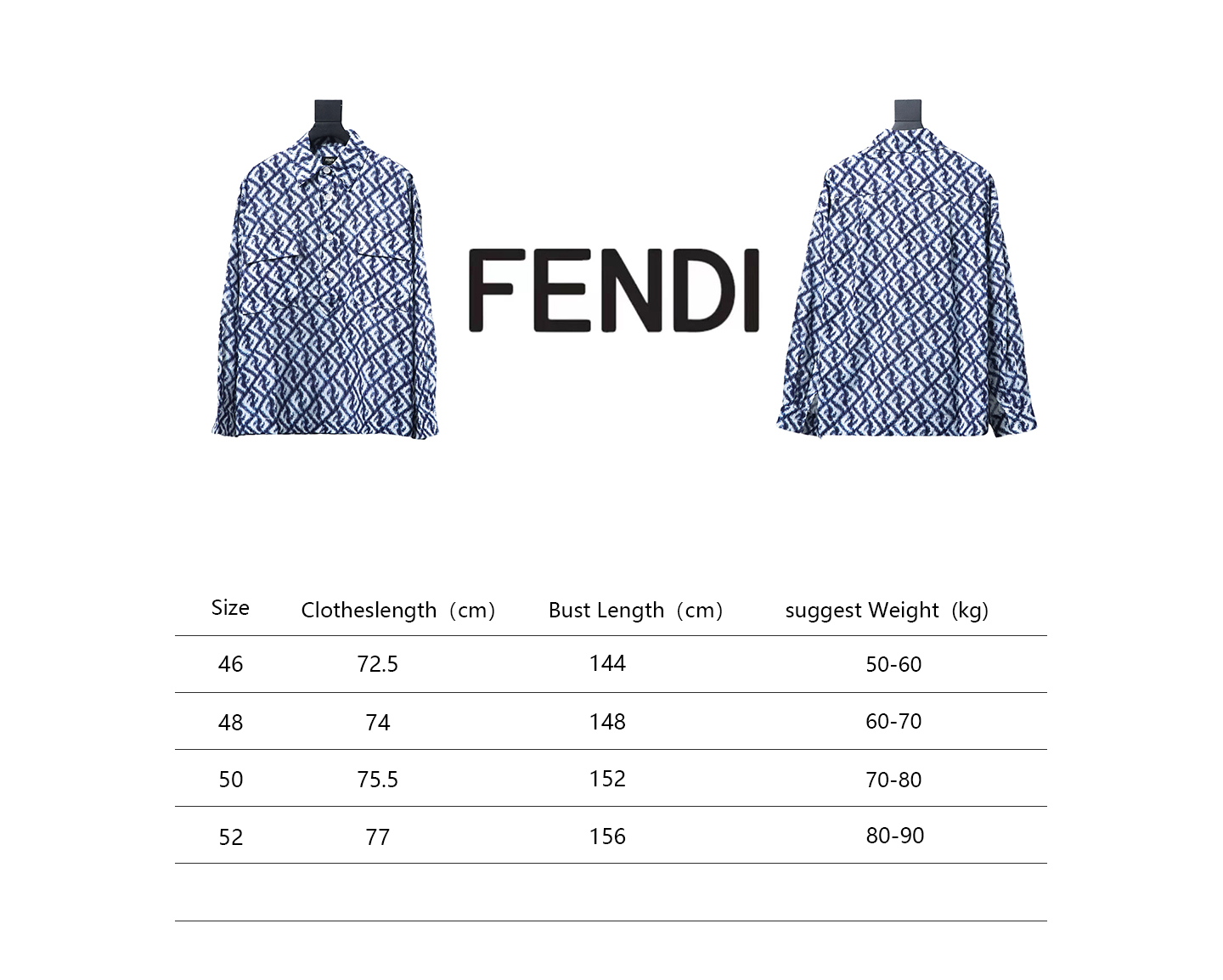Fendi 23 Styles Blue Double FF Full Print Color Matching Long Sleeve Shirt