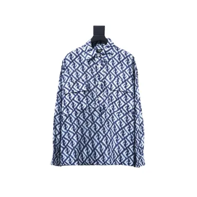 Fendi 23 Styles Blue Double FF Full Print Color Matching Long Sleeve Shirt 01