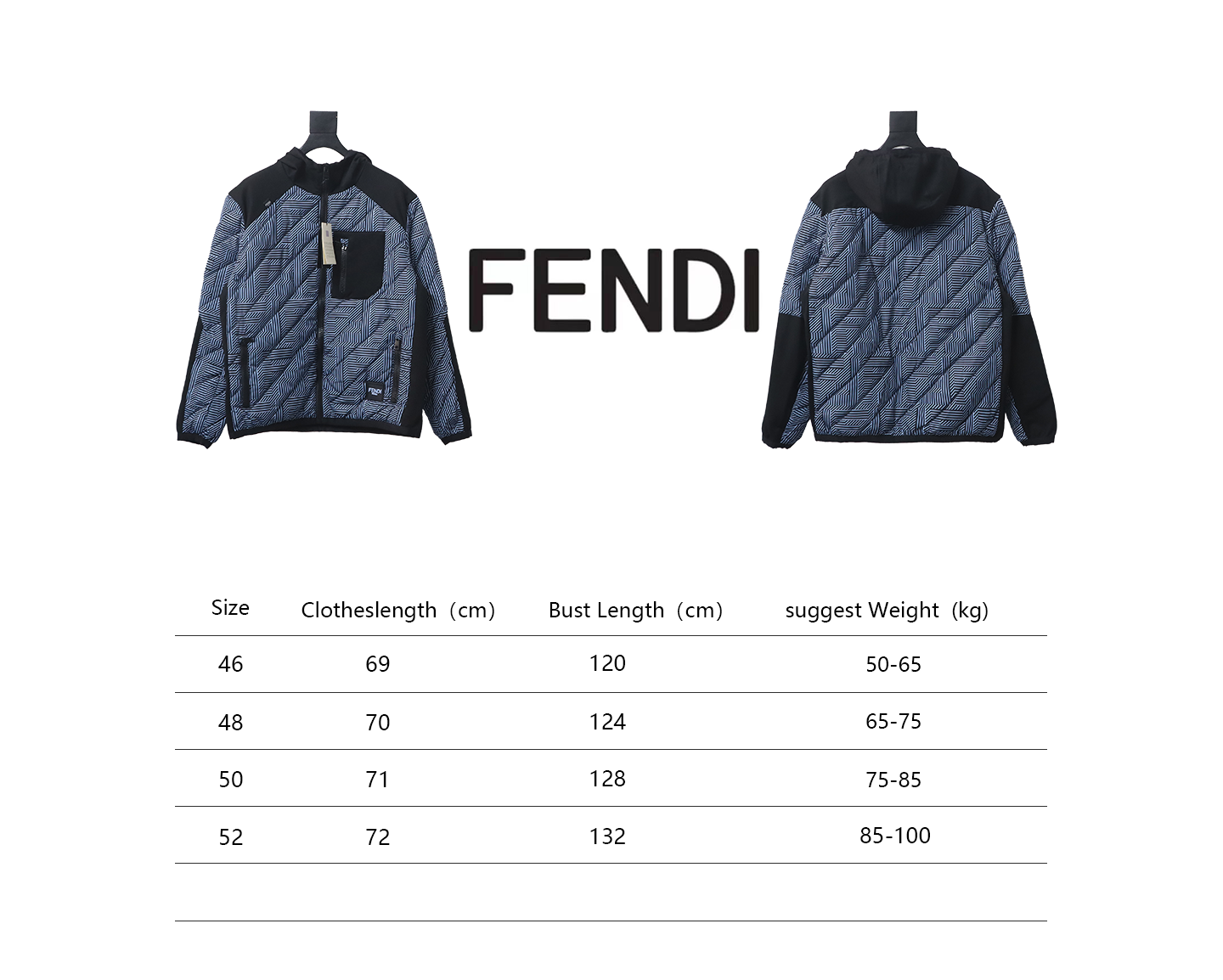 Fendi 23FW Black And Blue All Over Printed FF Nylon Jacket Hooded Cotton Jacket