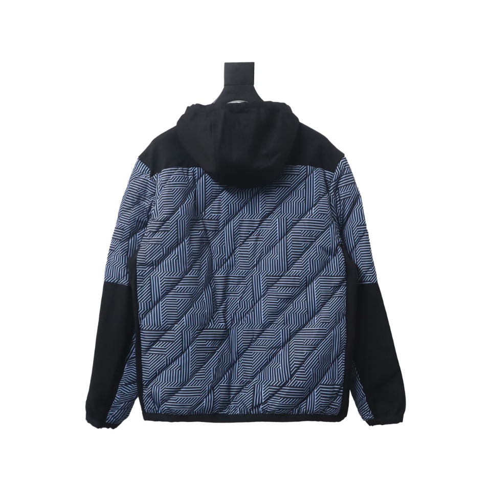 Fendi 23FW Black And Blue All Over Printed FF Nylon Jacket Hooded Cotton Jacket