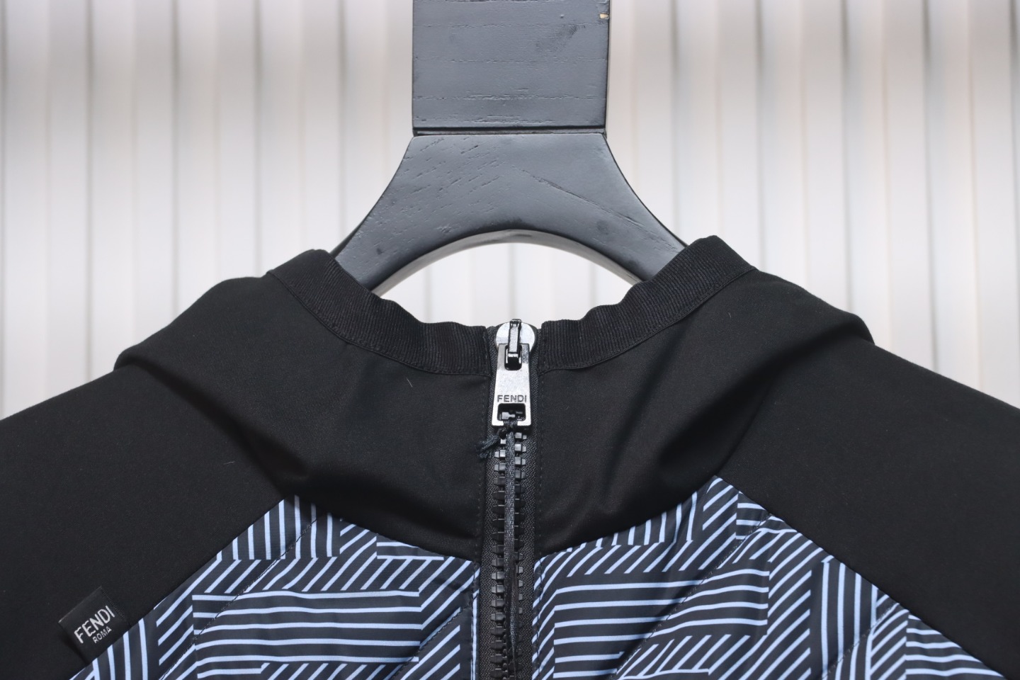 Fendi 23FW Black And Blue All Over Printed FF Nylon Jacket Hooded Cotton Jacket