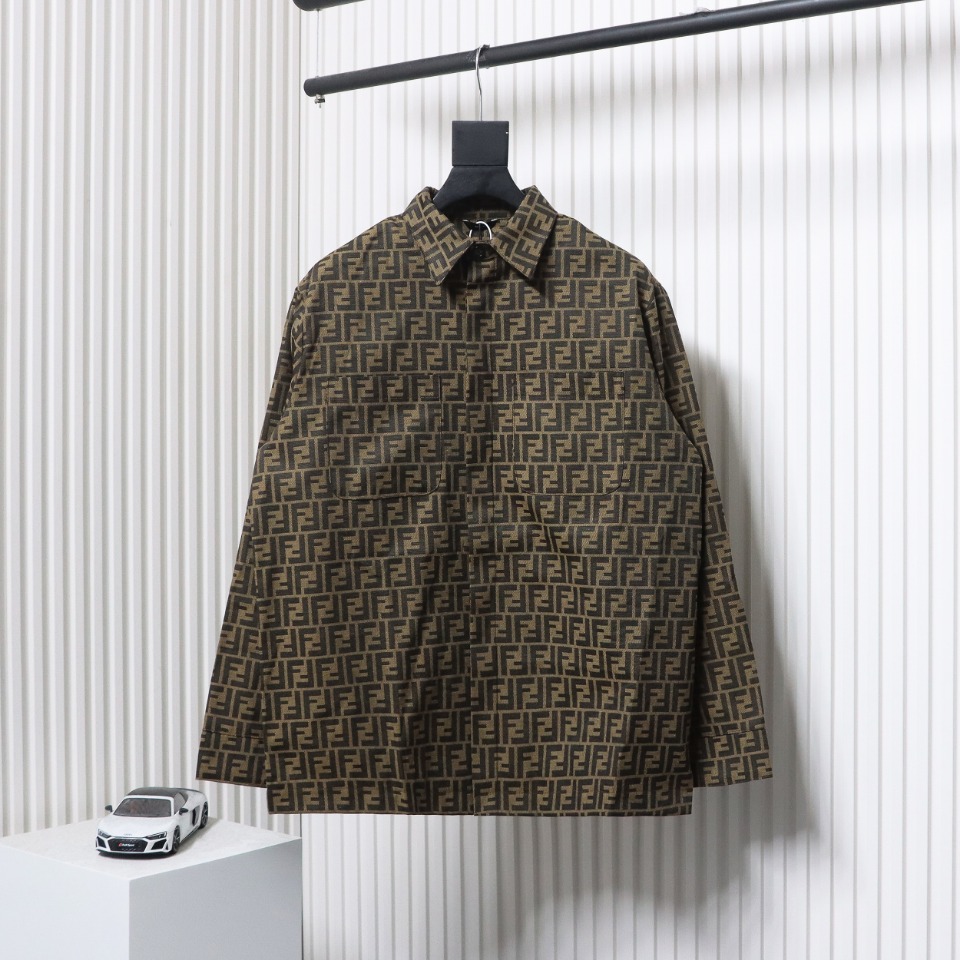 Fendi 23FW FF All Over Print Long Sleeve Shirt Jacket Brown