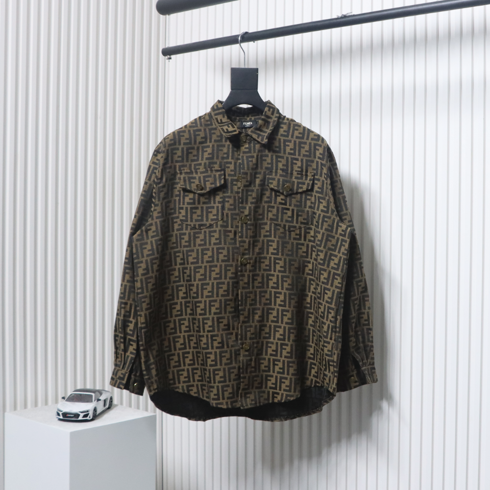 Fendi 24Fw FF Full Print Jacquard Suit Shirt Jacket Brown