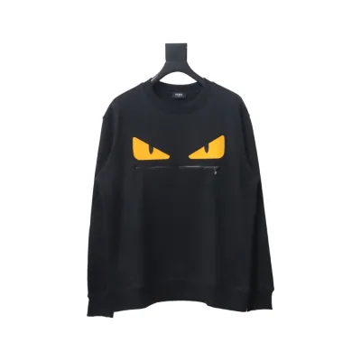 Fendi 24Fw Little Monster Rubber Eyes Zippered Crewneck Hoodie Black 01