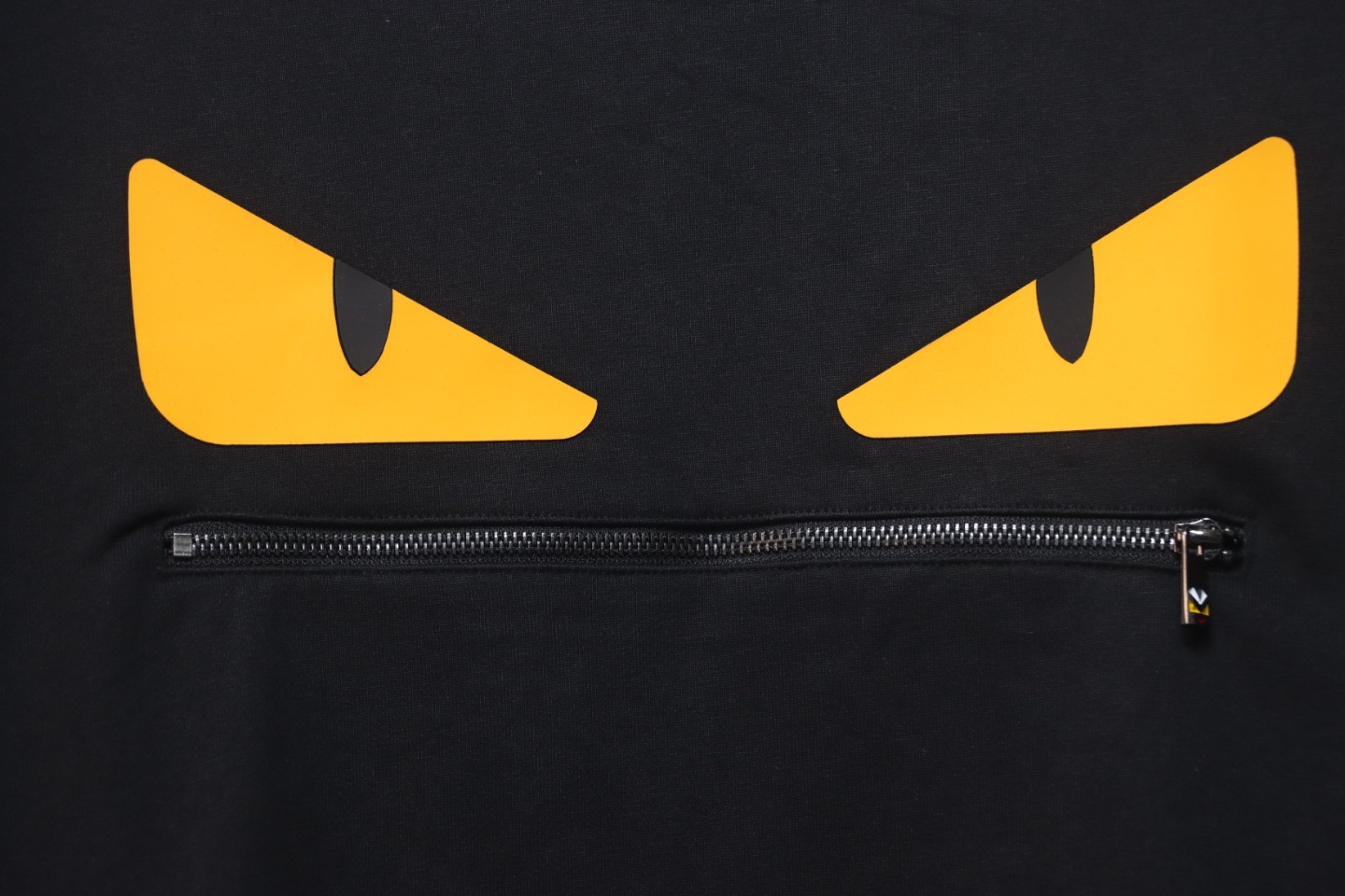 Fendi 24Fw Little Monster Rubber Eyes Zippered Crewneck Hoodie Black