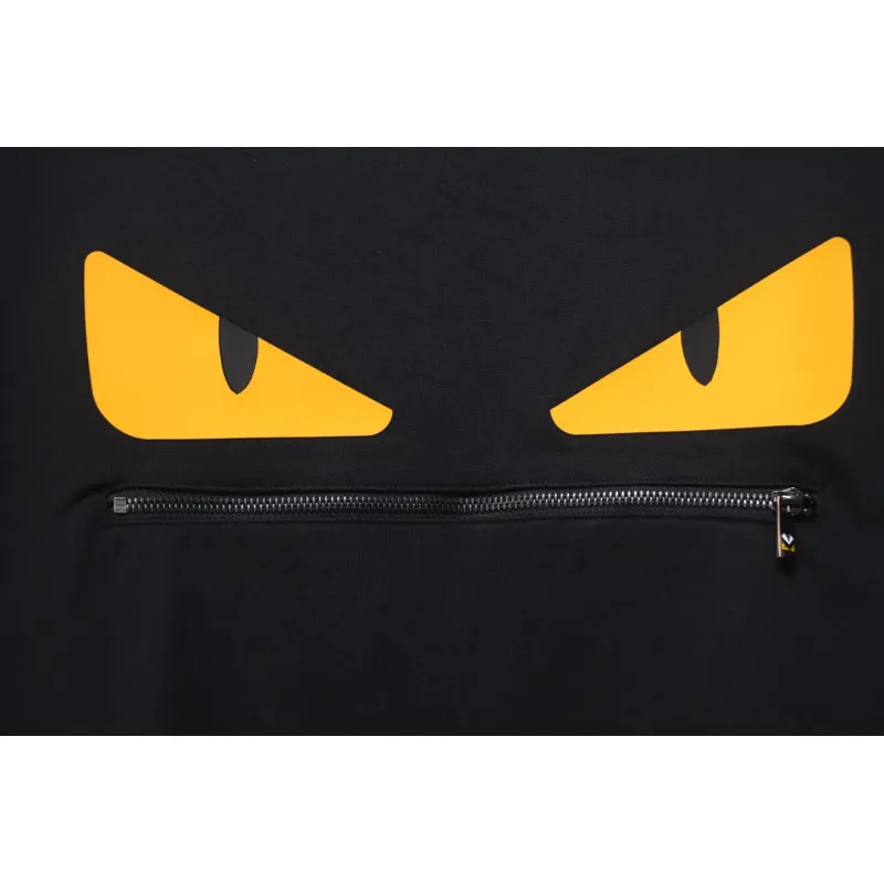 Fendi 24Fw Little Monster Rubber Eyes Zippered Crewneck Hoodie Black