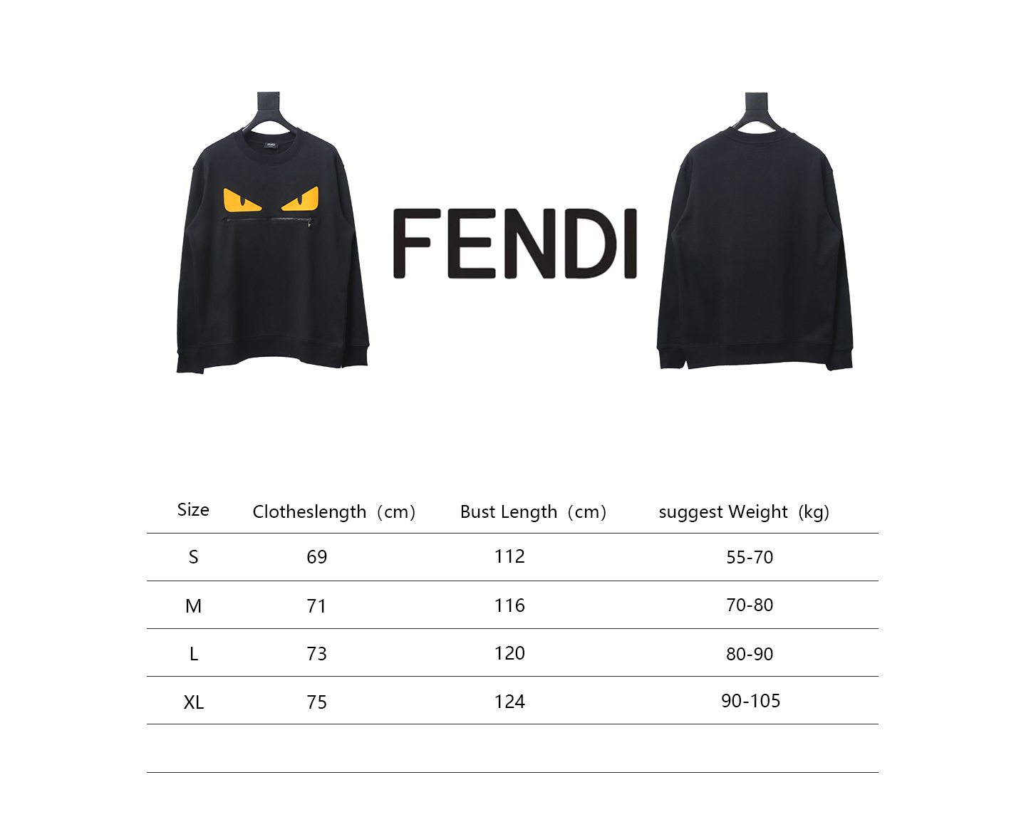 Fendi 24Fw Little Monster Rubber Eyes Zippered Crewneck Hoodie Black