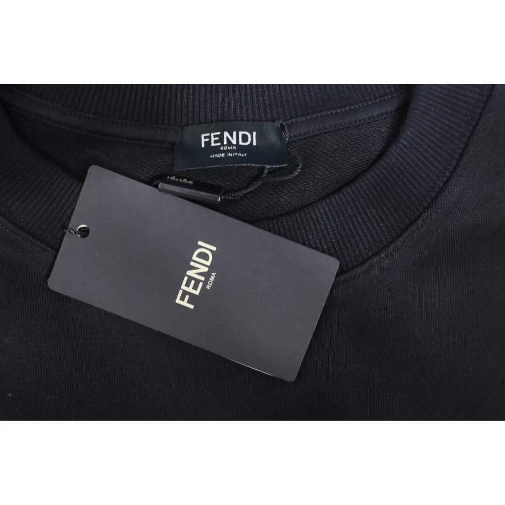 Fendi 24Fw Little Monster Rubber Eyes Zippered Crewneck Hoodie Black