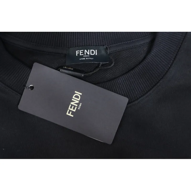 Fendi 24Fw Little Monster Rubber Eyes Zippered Crewneck Hoodie Black