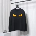 Fendi 24Fw Little Monster Rubber Eyes Zippered Crewneck Hoodie Black