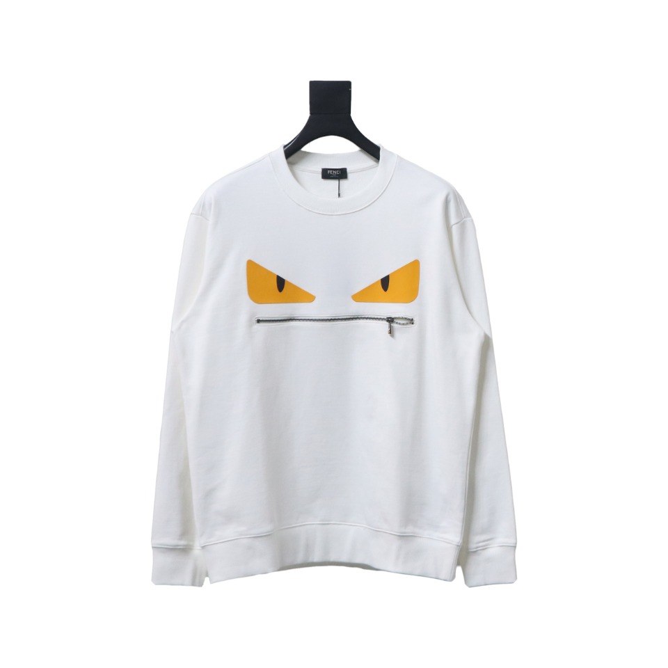 Fendi 24Fw Little Monster Rubber Eyes Zippered Crewneck Hoodie White