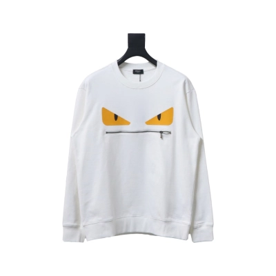 Fendi 24Fw Little Monster Rubber Eyes Zippered Crewneck Hoodie White 01