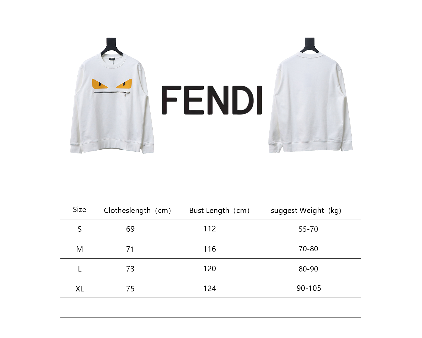 Fendi 24Fw Little Monster Rubber Eyes Zippered Crewneck Hoodie White