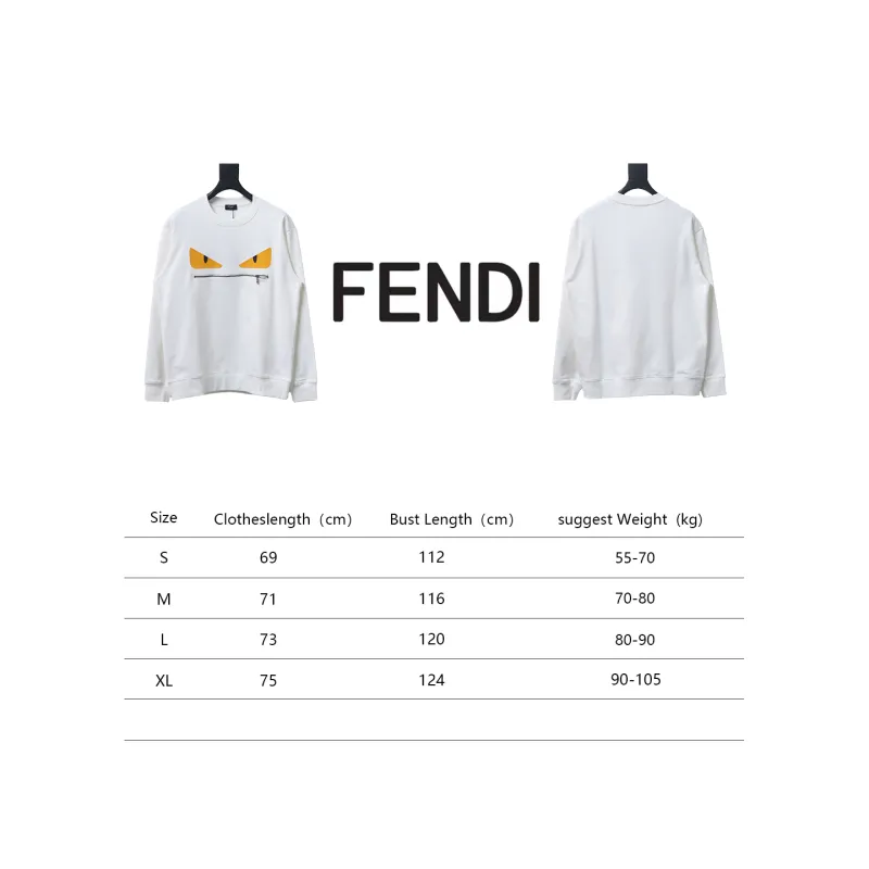 Fendi 24Fw Little Monster Rubber Eyes Zippered Crewneck Hoodie White
