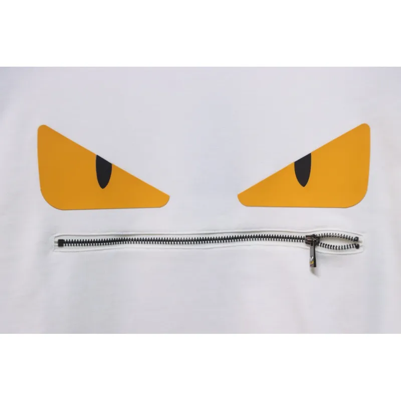 Fendi 24Fw Little Monster Rubber Eyes Zippered Crewneck Hoodie White