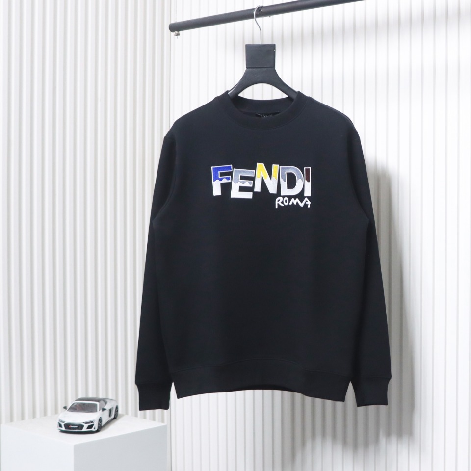 Fendi Funny Cartoon Letter Round Neck Hoodie Black