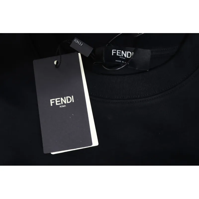 Fendi Funny Cartoon Letter Round Neck Hoodie Black