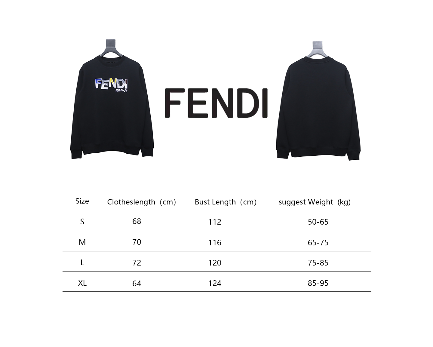 Fendi Funny Cartoon Letter Round Neck Hoodie Black