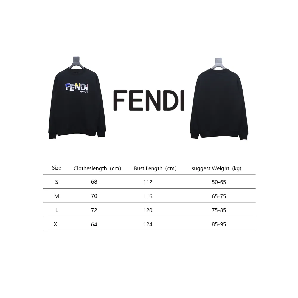 Fendi Funny Cartoon Letter Round Neck Hoodie Black