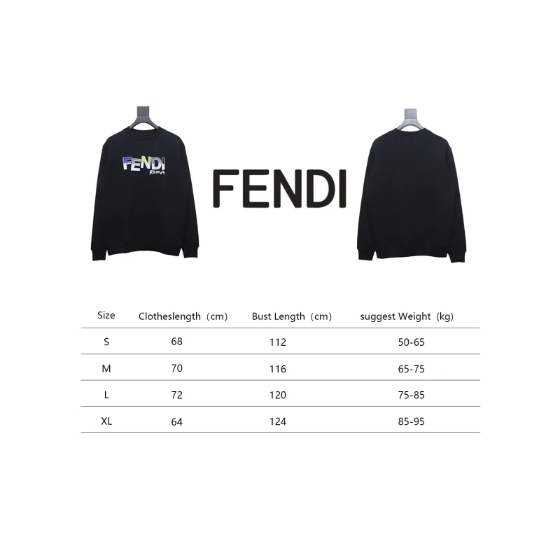 Fendi Funny Cartoon Letter Round Neck Hoodie Black