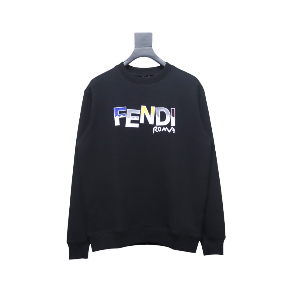 Fendi Funny Cartoon Letter Round Neck Hoodie Black