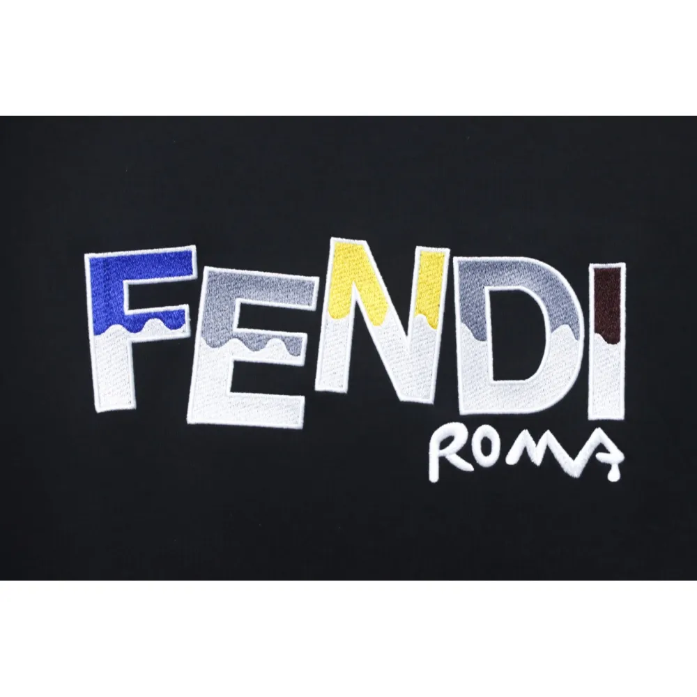 Fendi Funny Cartoon Letter Round Neck Hoodie Black