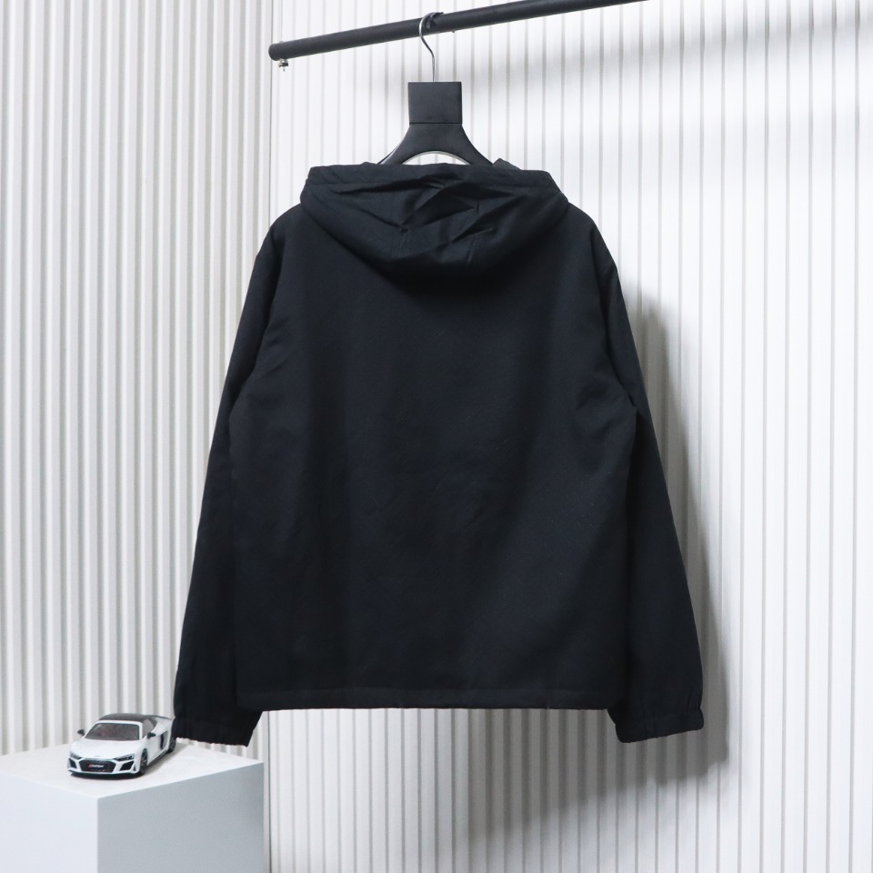 Fendi New Style Old Flower Pattern Zipper Hooded Jacket Black