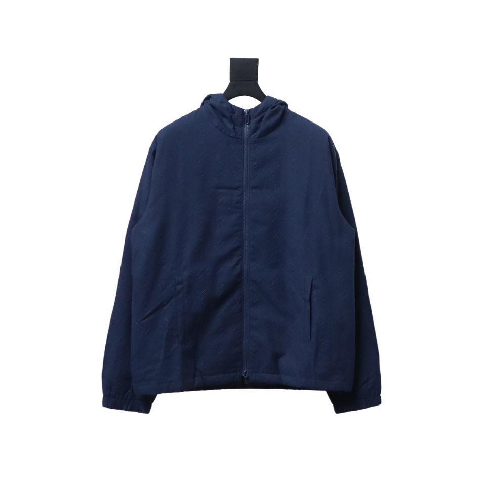 Fendi New Style Old Flower Pattern Zipper Hooded Jacket Blue