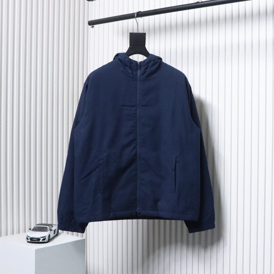 Fendi New Style Old Flower Pattern Zipper Hooded Jacket Blue